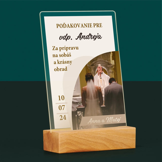 Fotografia A Podpis: Poďakovanie Božiemu Služobníkovi Svadba - Tlač Na Akrylové Sklo (Vertikálne)