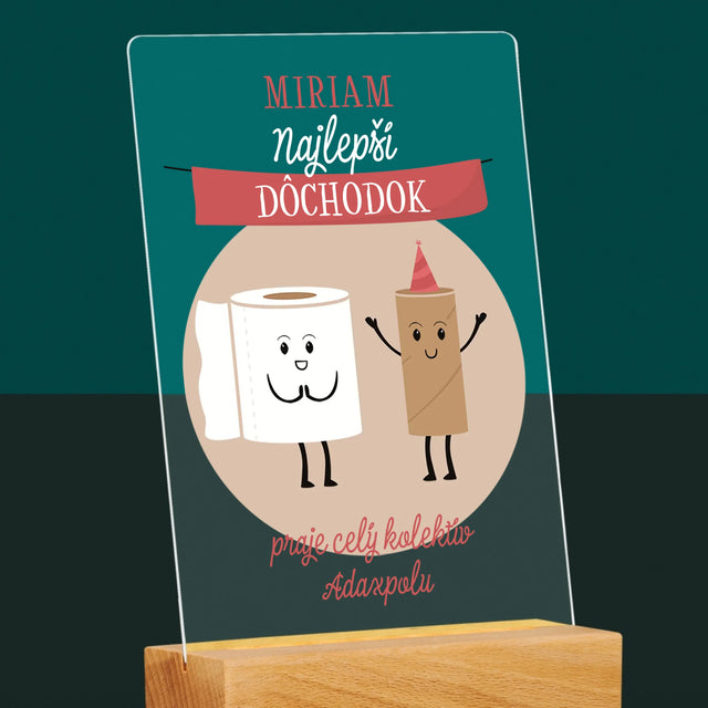 Meno A Podpis: Najlepší Dôchodok - Tlač Na Akrylové Sklo (Vertikálne)