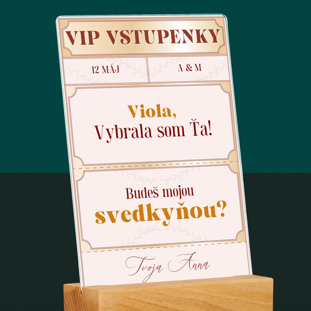 Meno A Podpis: Vip Vstupenky Svedkyňa - Tlač Na Akrylové Sklo (Vertikálne)