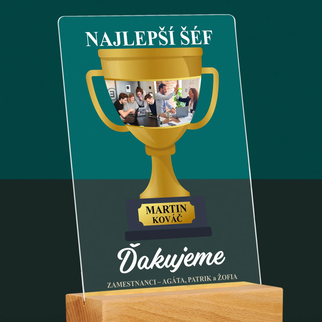 Fotokoláž: Pohár Pre Najlepšieho Šéfa - Tlač Na Akrylové Sklo (Vertikálne)