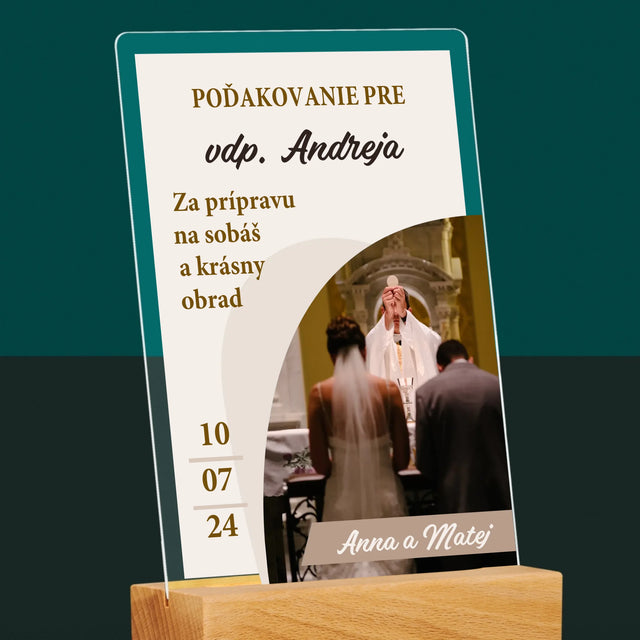 Fotografia A Podpis: Poďakovanie Božiemu Služobníkovi Svadba - Tlač Na Akrylové Sklo (Vertikálne)