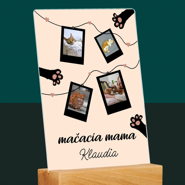 Fotokoláž: Mačacia Mama Polaroidy - Tlač Na Akrylové Sklo