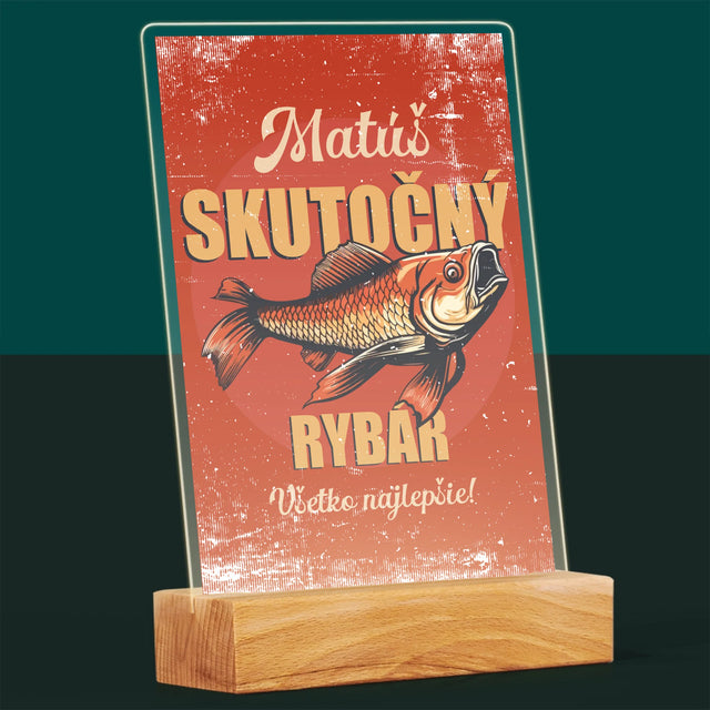 Meno A Podpis: Skutočný Rybár - Tlač Na Akrylové Sklo (Vertikálne)