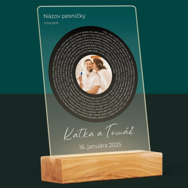 Fotografia A Podpis: Text Pesničky S Tvojou Fotografiou - Tlač Na Akrylové Sklo