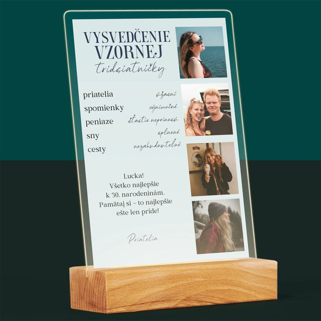 Fotokoláž: Vysvedčenie Vzornej Tridsiatničky - Tlač Na Akrylové Sklo
