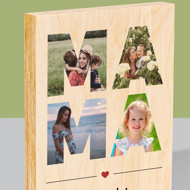 Slovo Z Fotografií: Mama Z Tvojich Fotografií - Tlač Na Drevo (Vertikálne)