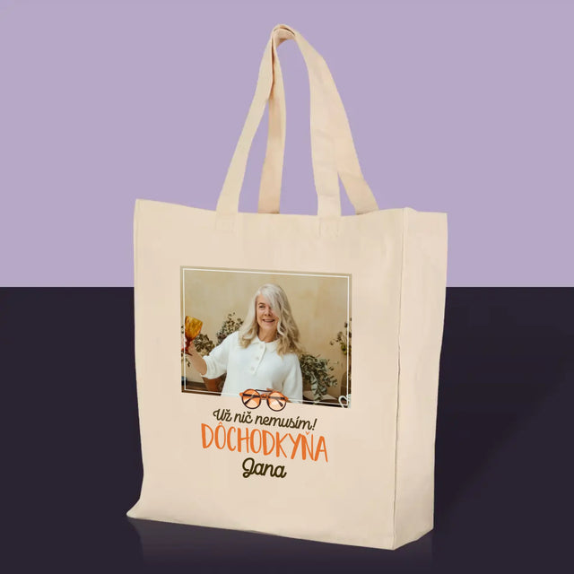 Fotografia A Podpis: Nič Nemusím! Dôchodkyňa - Plátená Taška