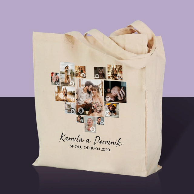 Fotokoláž: Srdce Koláž Z Fotografií - Plátená Taška
