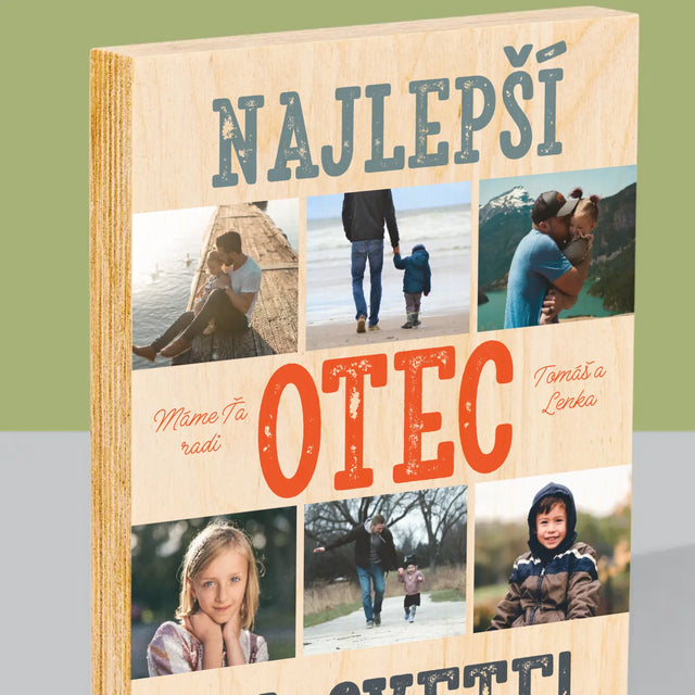 Fotokoláž: Najlepší Otec Na Svete Fotografie - Tlač Na Drevo (Vertikálne)