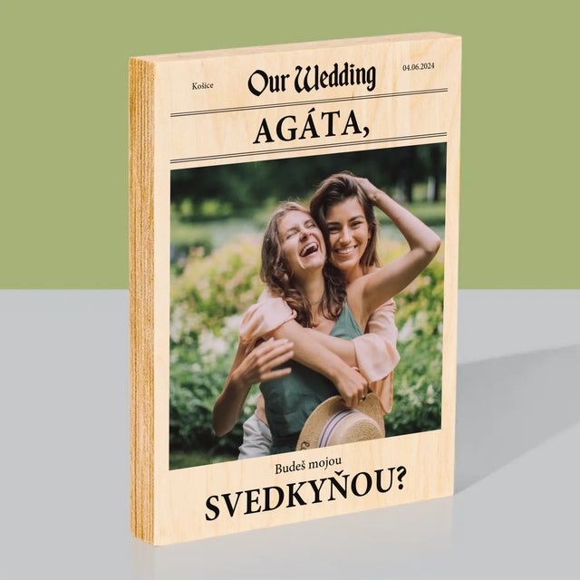Fotografia A Podpis: Vysnívaná Svedkyňa - Tlač Na Drevo (Vertikálne)