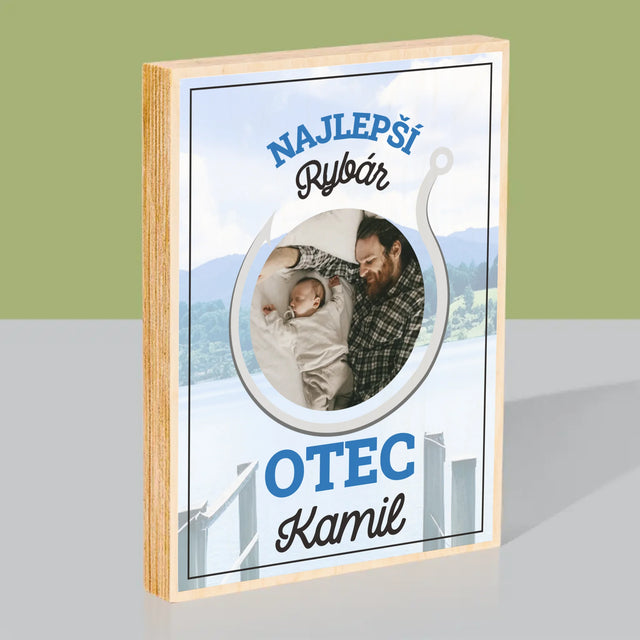 Fotografia A Podpis: Najlepší Rybár Otec - Tlač Na Drevo (Vertikálne)