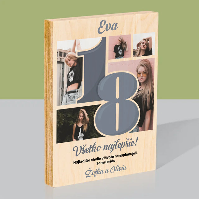 Fotokoláž: 18 Najkrajšie Chvíle - Tlač Na Drevo (Vertikálne)
