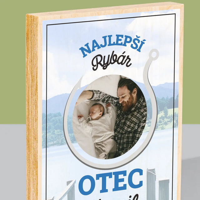 Fotografia A Podpis: Najlepší Rybár Otec - Tlač Na Drevo (Vertikálne)