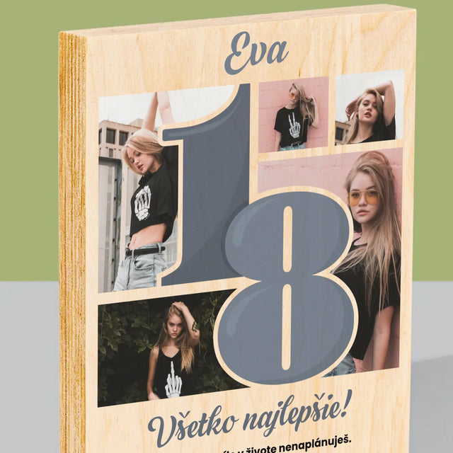 Fotokoláž: 18 Najkrajšie Chvíle - Tlač Na Drevo (Vertikálne)