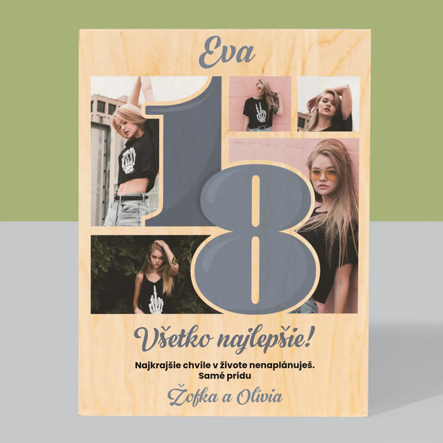 Fotokoláž: 18 Najkrajšie Chvíle - Tlač Na Drevo (Vertikálne)