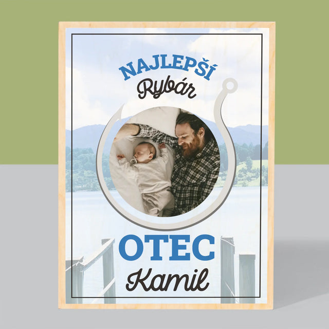Fotografia A Podpis: Najlepší Rybár Otec - Tlač Na Drevo (Vertikálne)