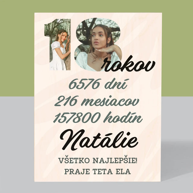 Slovo Z Fotografií: 18 Rokov Odpočítavanie - Tlač Na Drevo (Vertikálne)