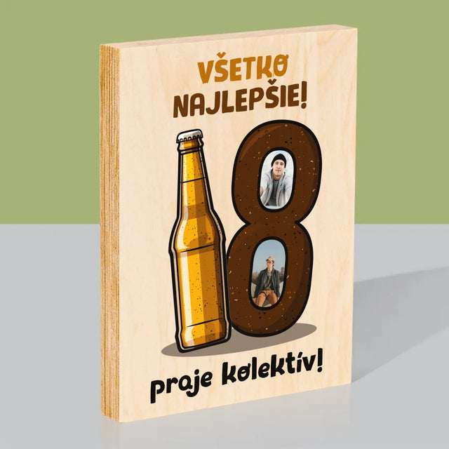 Fotokoláž: 18 Pivo - Tlač Na Drevo (Vertikálne)