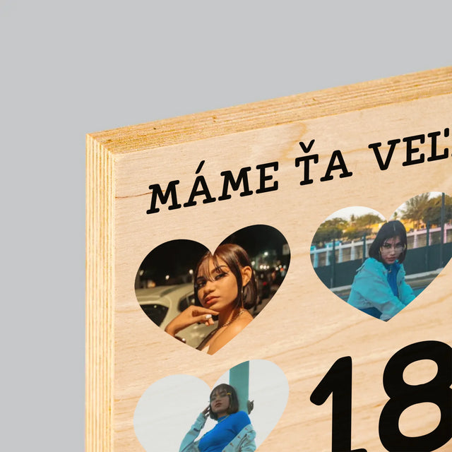 Fotokoláž: 18 Srdcia - Tlač Na Drevo (Vertikálne)