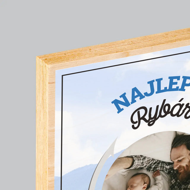 Fotografia A Podpis: Najlepší Rybár Otec - Tlač Na Drevo (Vertikálne)