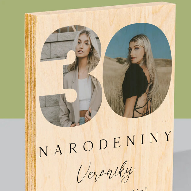 Slovo Z Fotografií: 30. Narodeniny Podpis - Tlač Na Drevo (Vertikálne)