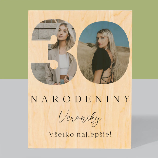 Slovo Z Fotografií: 30. Narodeniny Podpis - Tlač Na Drevo (Vertikálne)