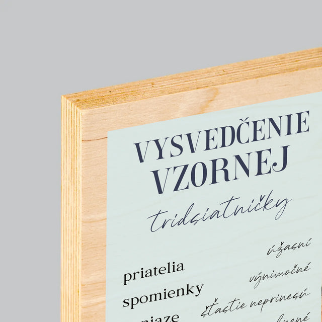 Fotokoláž: Vysvedčenie Vzornej Tridsiatničky - Tlač Na Drevo (Vertikálne)