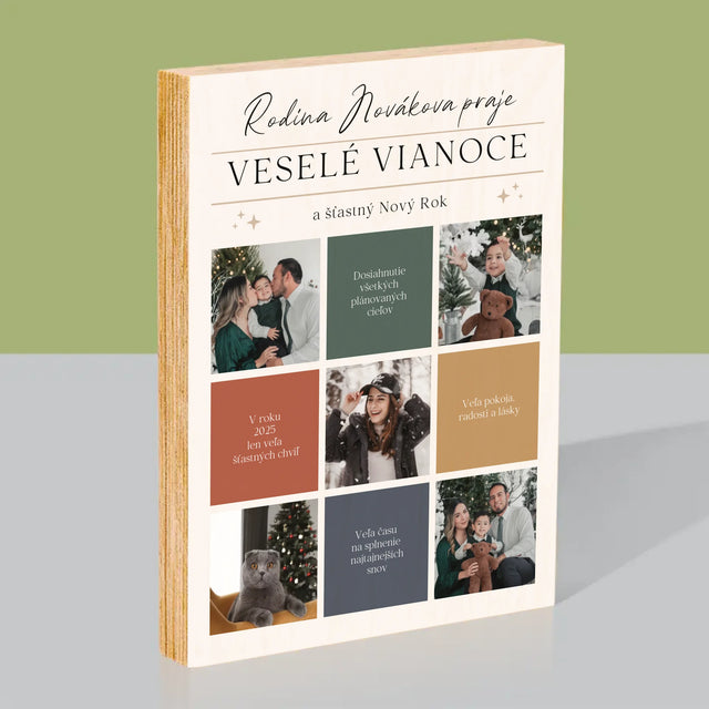 Fotokoláž: Veselé Vianoce Venovanie - Tlač Na Drevo (Vertikálne)