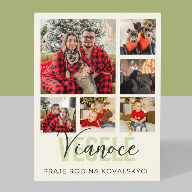 Fotokoláž: Veselé Vianoce - Tlač Na Drevo (Vertikálne)