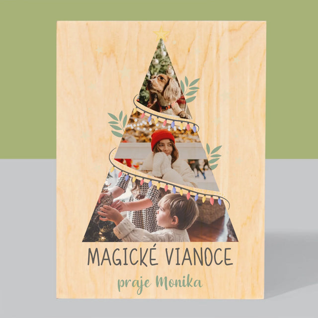 Fotokoláž: Magické Vianoce Stromček - Tlač Na Drevo (Vertikálne)
