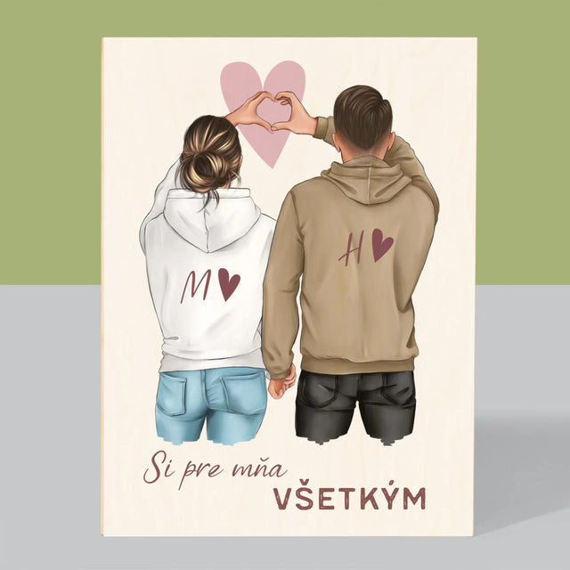 Tvorenie Postavy: Pár Srdce - Tlač Na Drevo (Vertikálne)