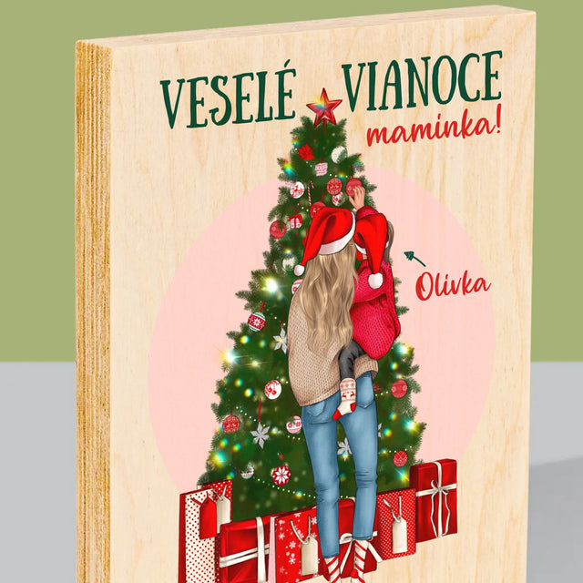 Tvorenie Postavy: Veselé Vianoce Maminka - Tlač Na Drevo (Vertikálne)