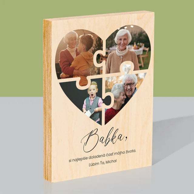 Fotokoláž: Puzzle Srdce Pre Babku - Tlač Na Drevo (Vertikálne)