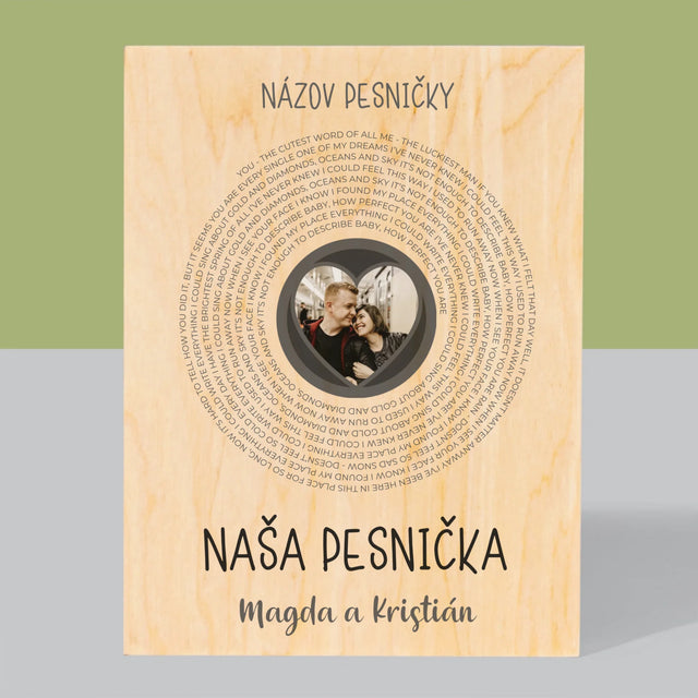 Fotografia A Podpis: Naša Pesnička S Textom - Tlač Na Drevo (Vertikálne)