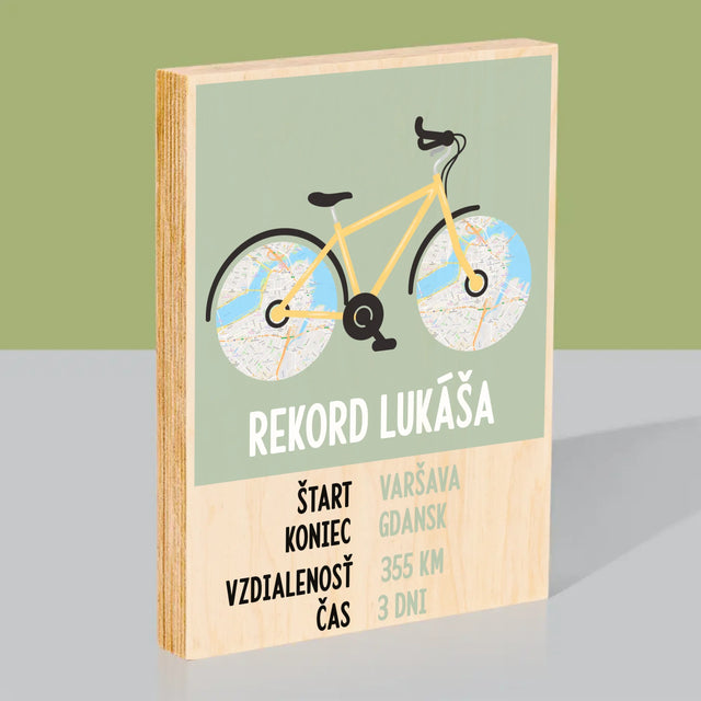 Mapa Mesta: Osobný Rekord Na Cyklistike - Tlač Na Drevo (Vertikálne)
