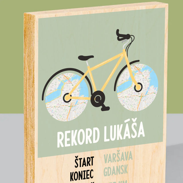 Mapa Mesta: Osobný Rekord Na Cyklistike - Tlač Na Drevo (Vertikálne)