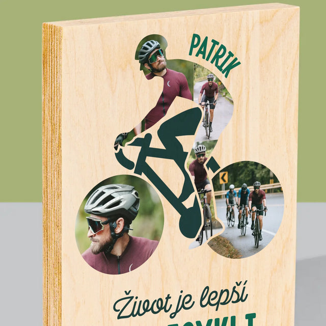 Tvar Z Fotografií: Život Je Lepší Na Bicykli - Tlač Na Drevo (Vertikálne)