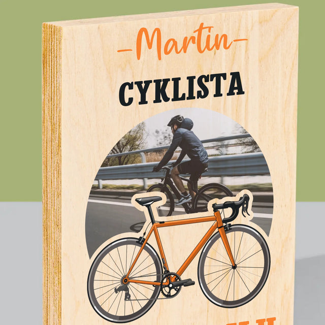Fotografia A Podpis: Cyklista Na Medailu - Tlač Na Drevo (Vertikálne)