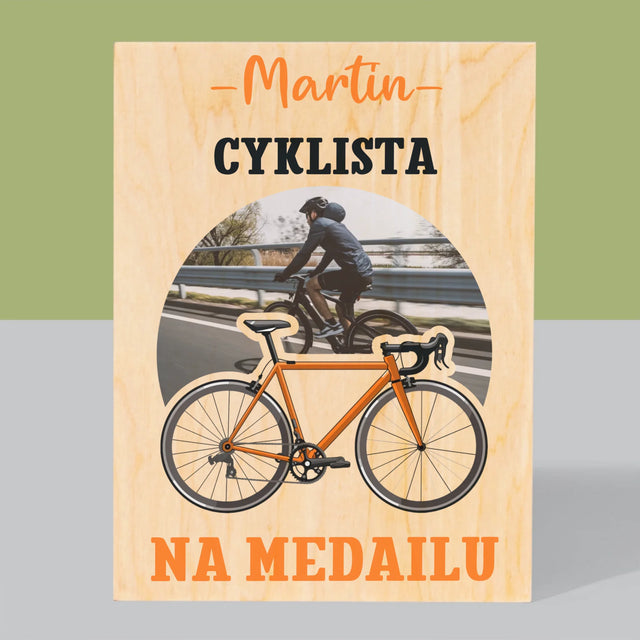 Fotografia A Podpis: Cyklista Na Medailu - Tlač Na Drevo (Vertikálne)