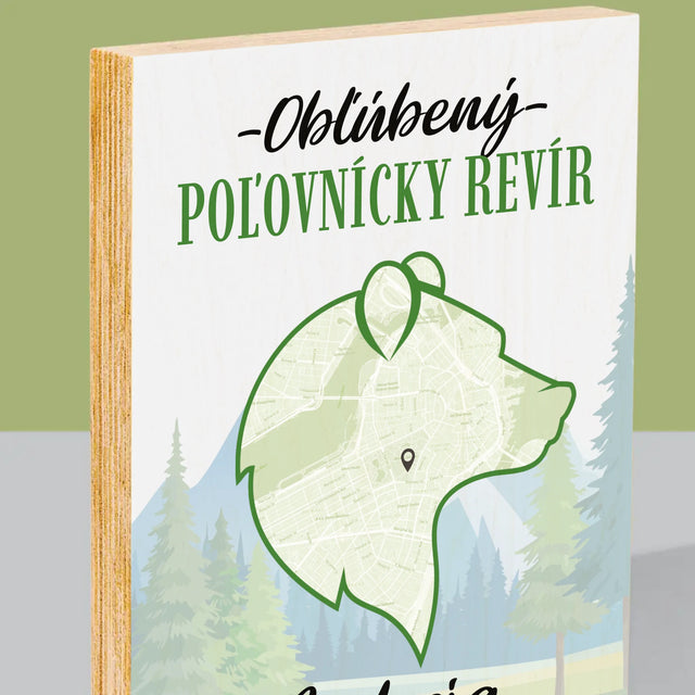 Mapa Mesta: Obľúbený Poľovnícky Revír - Tlač Na Drevo (Vertikálne)