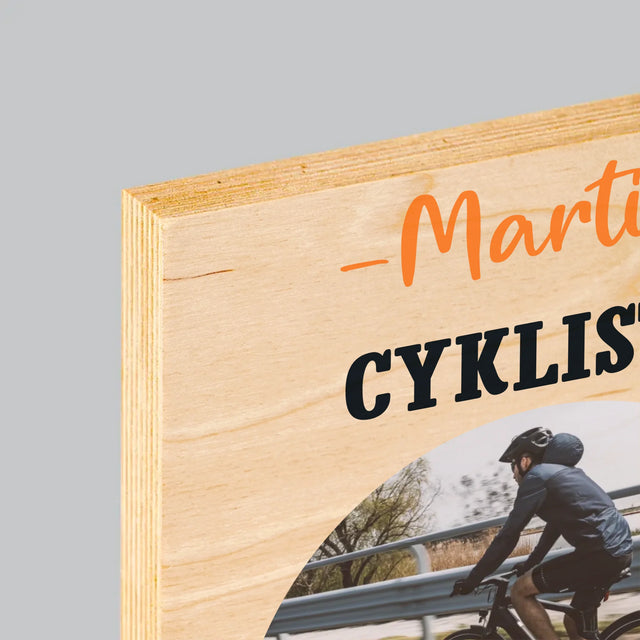 Fotografia A Podpis: Cyklista Na Medailu - Tlač Na Drevo (Vertikálne)