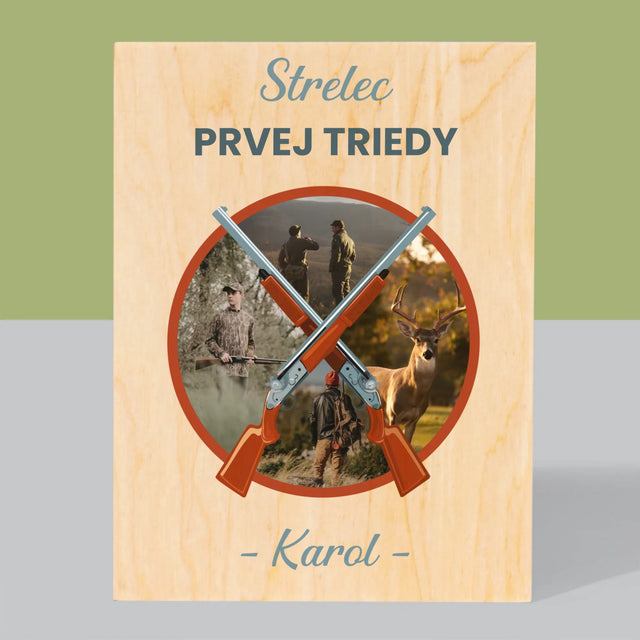 Fotokoláž: Strelec Prvej Triedy - Tlač Na Drevo (Vertikálne)