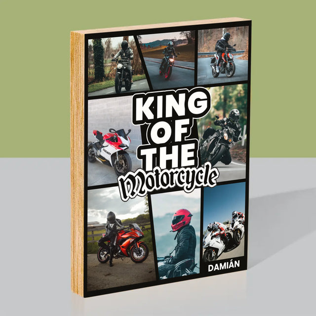 Fotokoláž: King Of The Motorcycle - Tlač Na Drevo (Vertikálne)
