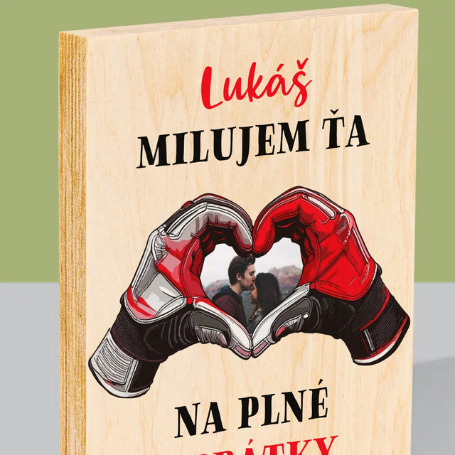 Fotografia A Podpis: Milujem Ťa Na Plné Obrátky - Tlač Na Drevo (Vertikálne)