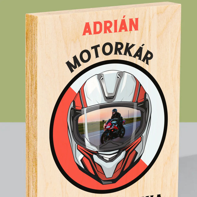 Fotografia A Podpis: Motorkár Od Narodenia - Tlač Na Drevo (Vertikálne)