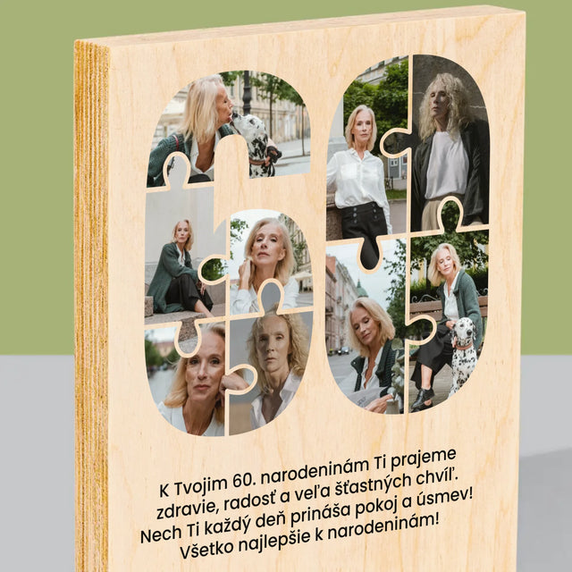 Tvar Z Fotografií: 60. Narodeniny Puzzle - Tlač Na Drevo (Vertikálne)