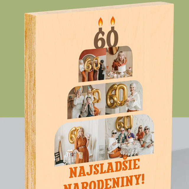 Tvar Z Fotografií: Najsladšie Narodeniny - Tlač Na Drevo (Vertikálne)
