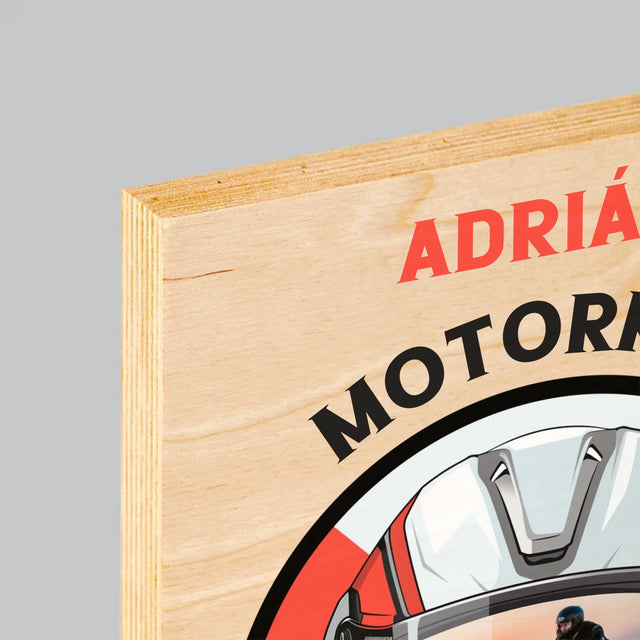Fotografia A Podpis: Motorkár Od Narodenia - Tlač Na Drevo (Vertikálne)