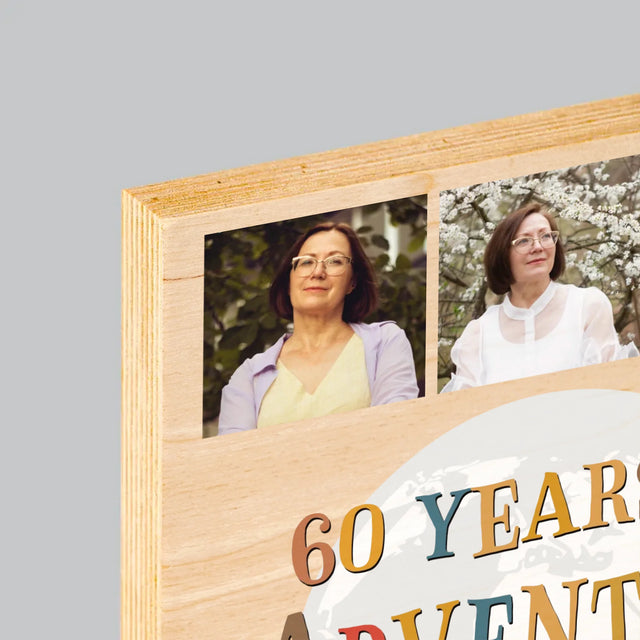 Fotokoláž: 60 Years Of Adventure - Tlač Na Drevo (Vertikálne)