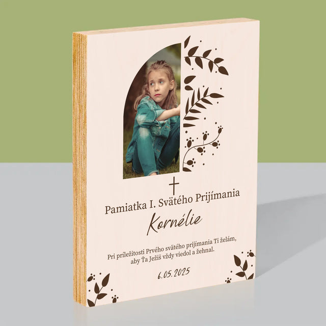 Fotografia A Podpis: Prvé Sväté Prijímanie Lístky - Tlač Na Drevo (Vertikálne)